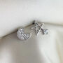Sterling Silver Sparkly Moon And Star Stud Earrings, thumbnail 1 of 5