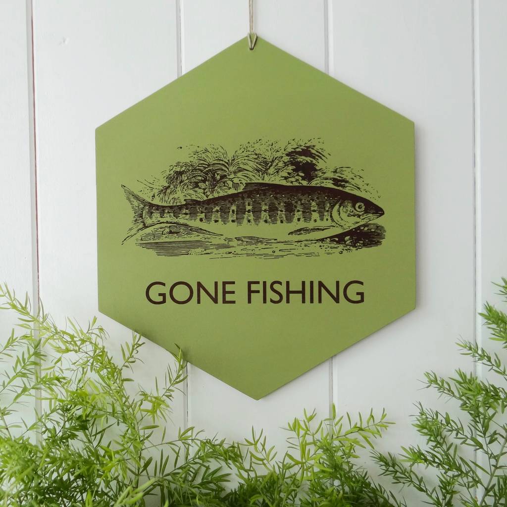 Fishing' Personalised Leather Sign Wall Hanging By Artbox