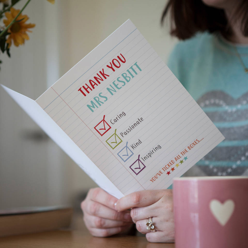 Custom 'Exercise Book Theme' Teacher Thank You Card By Rosefinch Studio
