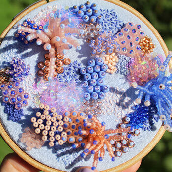 3D Beaded And Embroidered Coral Inspired Hoop Art, 2 of 10