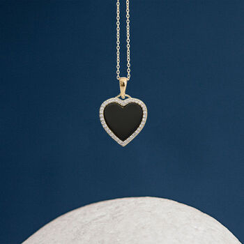 18ct Gold Plated Onyx Halo Heart Necklace, 2 of 11