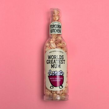 World's Greatest Mum White Chocolate And Raspberry Popcorn Gift Bottle, 80g, 2 of 3