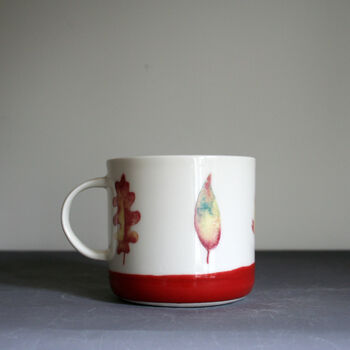 Ceramic Mug Red Leaf Design, 2 of 4