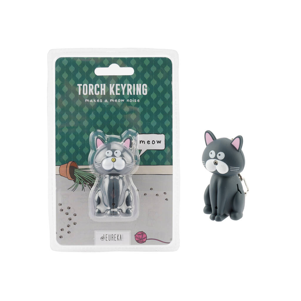 Novelty Black Cat Torch Keyring With Sound Effects