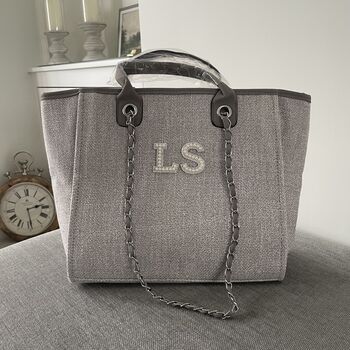 Personalised Grey Large Chain Tote Beach Bag, 4 of 9