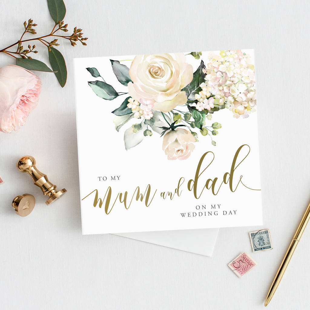 Mum And Dad Wedding Card | Watercolour Rose, 1 of 2