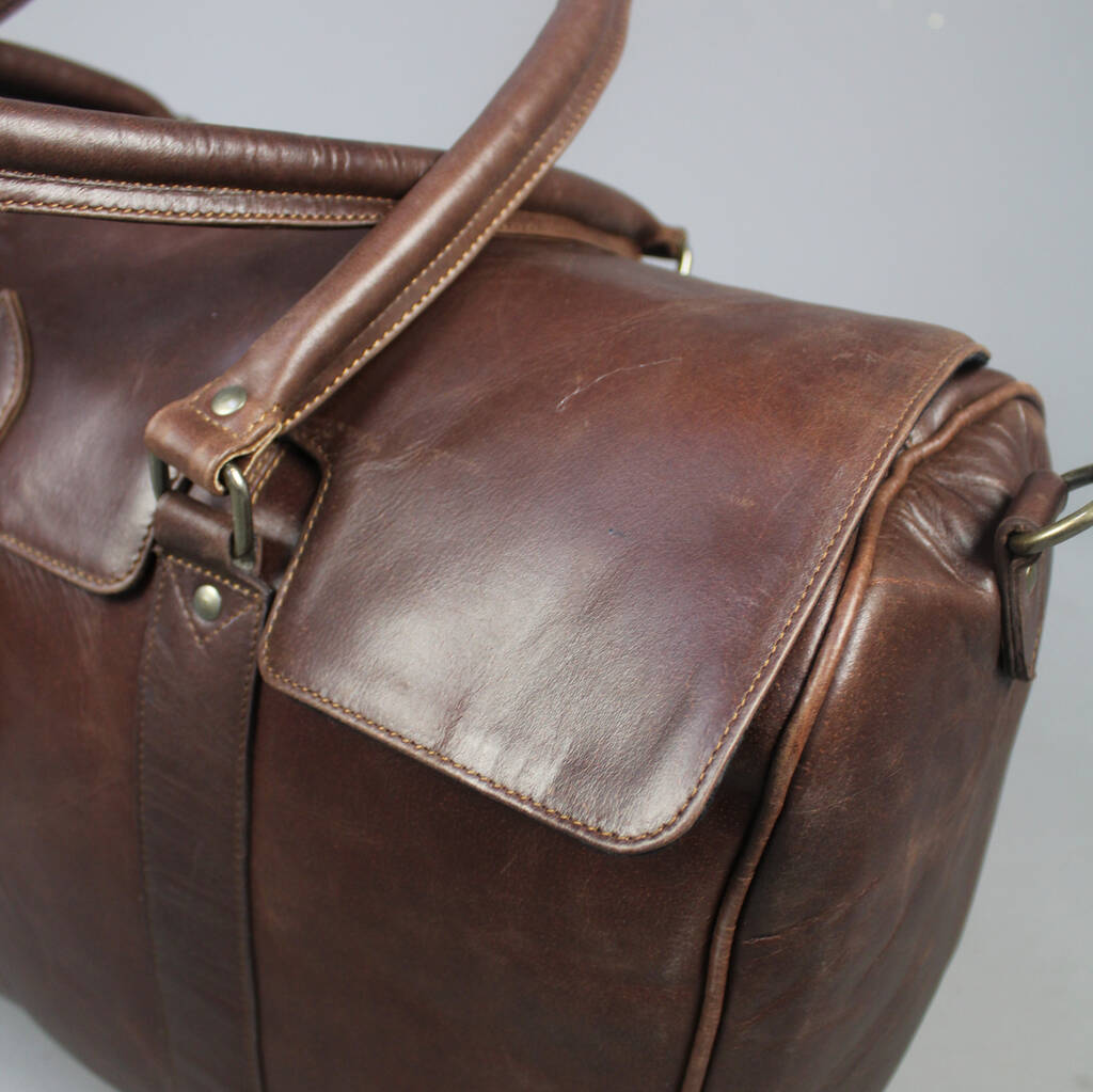 'cavendish' Leather Flapover Travel Bag Conker Brown By Vintage Child ...
