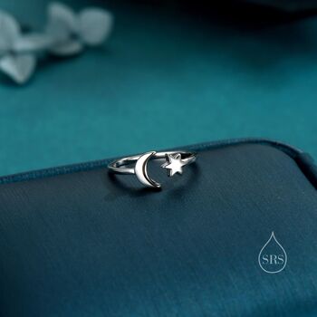 Moon And Star Open Ring In Sterling Silver, 3 of 11
