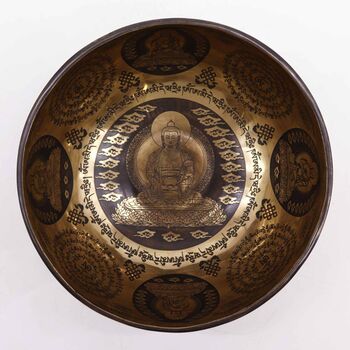 Tibetan Healing Engraved Bowl 21cm Five Buddhas, 3 of 3