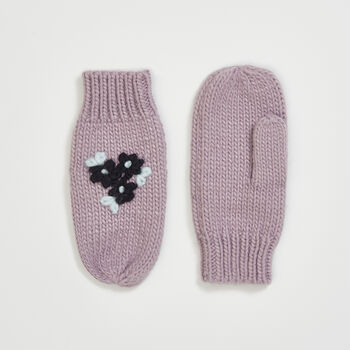 Forget Me Not Knitted Lilac Mittens, 3 of 5