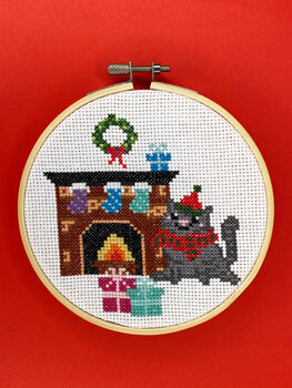 Fireplace Kitty Cross Stitch Kit, 3 of 7