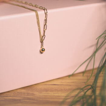 18k Gold Dual Chain Necklace With Ball Pendant, 6 of 7