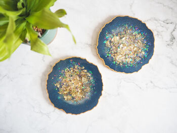 Blue Iridescent Geode Resin Coasters, 10 of 11