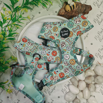 Iced Doughnuts And Coffee Puppy Or Dog Harness Set Xs L, 3 of 12