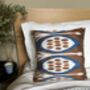 Square Ikat Silk Cushion Blue, Brown And White Abstract Design, thumbnail 2 of 10