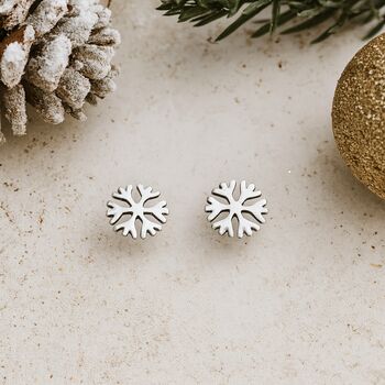 Sterling Silver Snowflake Stud Earrings, 4 of 8