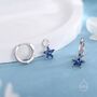 Sapphire Blue Flower Cz Huggie Hoop In Sterling Silver, thumbnail 3 of 12