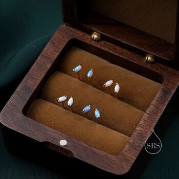 Sterling Silver Blue Opal Marquise Earrings, 3 of 11