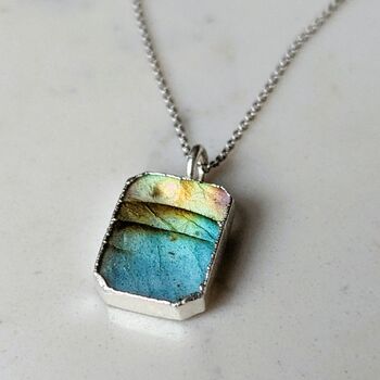 'The Rectangle' Labradorite Sterling Silver Necklace, 4 of 10