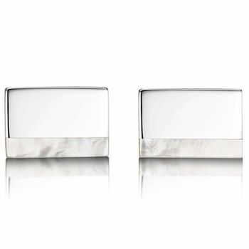 Solid Silver Oblong Cufflinks – Pearl | Groom's Party Wedding Gift, 2 of 6