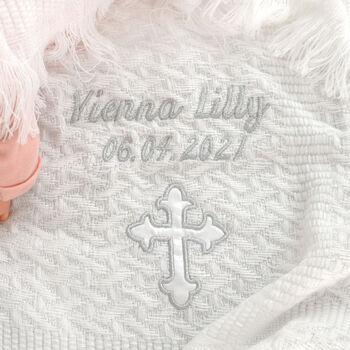 Personalised Christening Embroidered Shawl Satin Cross, 5 of 8