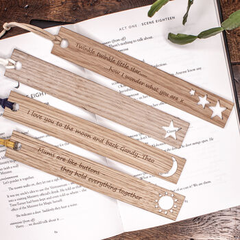 Personalised Gift Oak Bookmark Sun, Stars And The Moon, 7 of 8