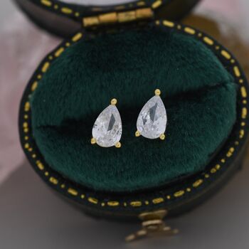 Sterling Silver Pear Cut Cz Earrings, 2 of 12