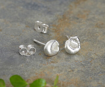Organic Pebble Stud Earrings With Natural Grey Diamond Slices, 2 of 3