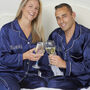 Personalised Matching Couples Christmas Navy Satin Pyjamas, thumbnail 1 of 5