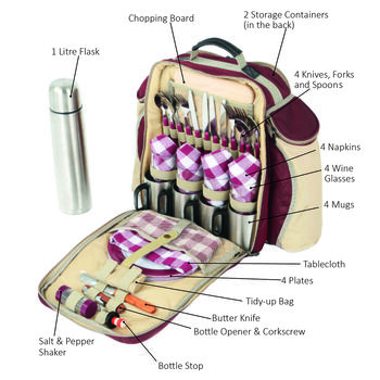Deluxe Four Person Picnic And Flask Set Mulberry Red, 2 of 4