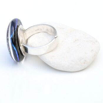 Adjustable Blue Glass Ring On A Sterling Silver Band, 5 of 12