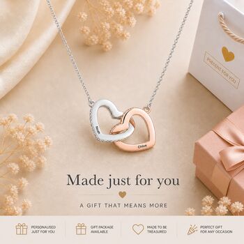 Personalise Mother And Daughter Twin Heart Necklace Engraved Name, 5 of 10