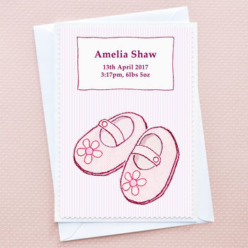 Baby Girl 'Shoes' Personalised New Baby Card, 2 of 3