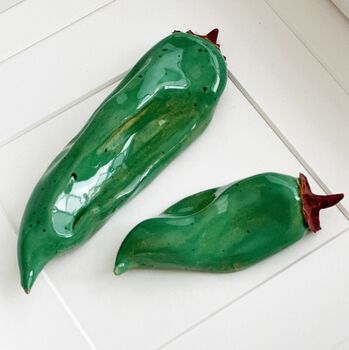 Hand Sculpted Ceramic Kitchen Wall Art: Olive Green Peppers, 4 of 8