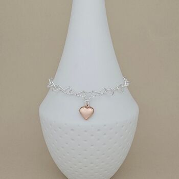 925 Silver Bridesmaid Rose Gold Heart Link Bracelet, 2 of 4