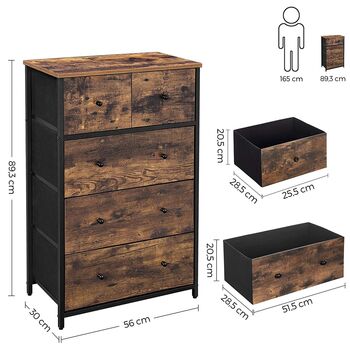 Wooden Five Drawer Chest Storage Organiser Cabinet, 5 of 8