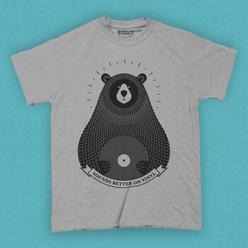 Vinyl Record Bear Adult Men's T Shirt, 5 of 9