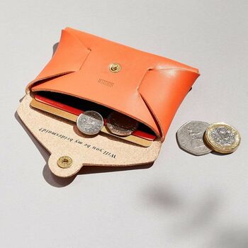 Personalised Orange Leather Card + Coin Purse, 3 of 5