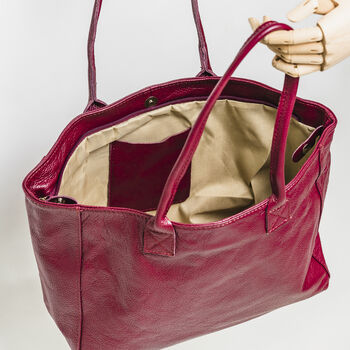 Burgundy Lined Soft Leather Tote, 2 of 10