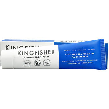 Kingfisher Aloe Vera Tea Tree Mint Toothpaste Fluoride Free 100ml Pack Of Four, 2 of 3