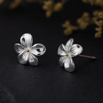 Sterling Silver February Violet Birth Flower Stud Earrings, 3 of 10