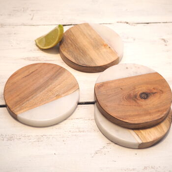 Wood And Marble Drink Coasters Set Four, 2 of 5