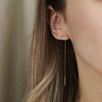 T Bar 9ct Gold Pull Through Earrings, 3 of 5