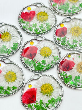 Gold Pendant Necklace With Real Daisies And Poppies, 3 of 10