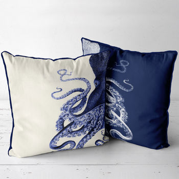 Contrasting Blue Octopus Nautical Cushions, 4 of 6