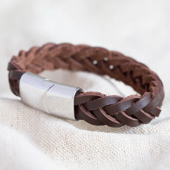 Men's Thick Woven Leather Bracelet, 2 of 9