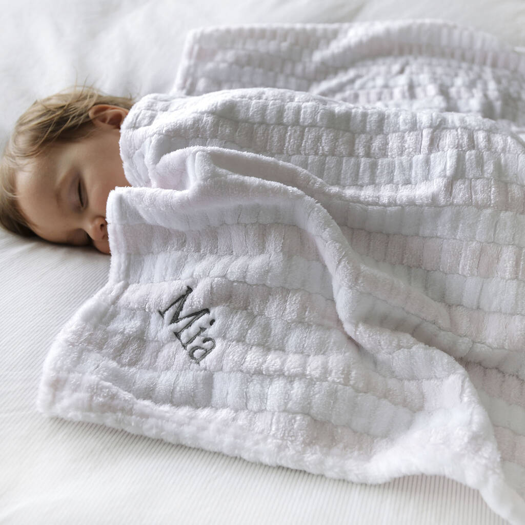 Personalised Soft Pink And White Jacquard Baby Blanket By A Type Of Design