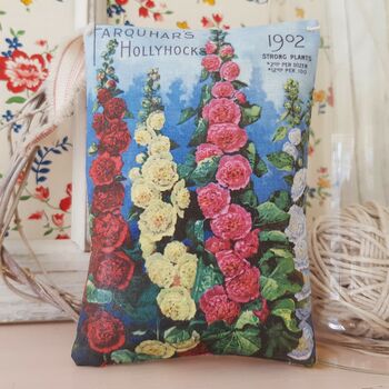 Vintage Hollyhock Seed Packet Fabric Gift, 2 of 4