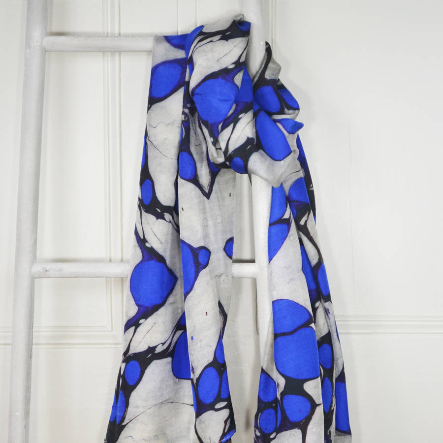 Cabochon Blue Marble Print Silk Scarf By Edition de Luxe ...