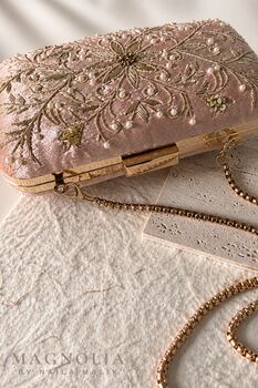 Rome Blush Rose Velvet Embroidered Clutch With Gift Box, 3 of 8